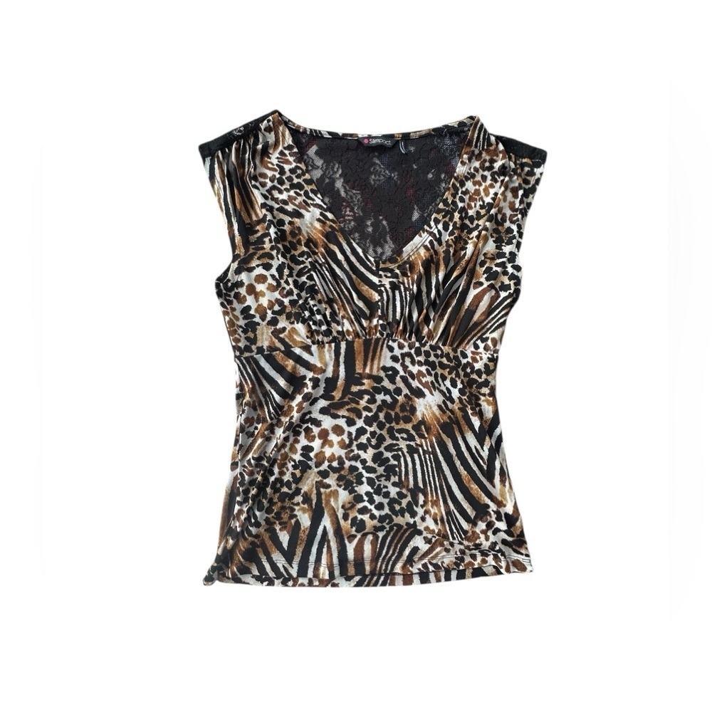 Vintage Y2K Slimpact Cheetah Print Lace Top Size Small Grunge